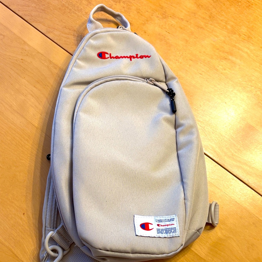 Champion Beige Sling Bag with Red Logo